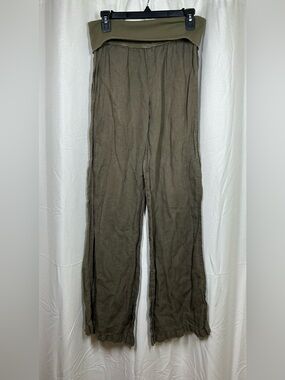 Bella Dahl Olive Green 100% Linen Pants Fold Over Waist Size Small